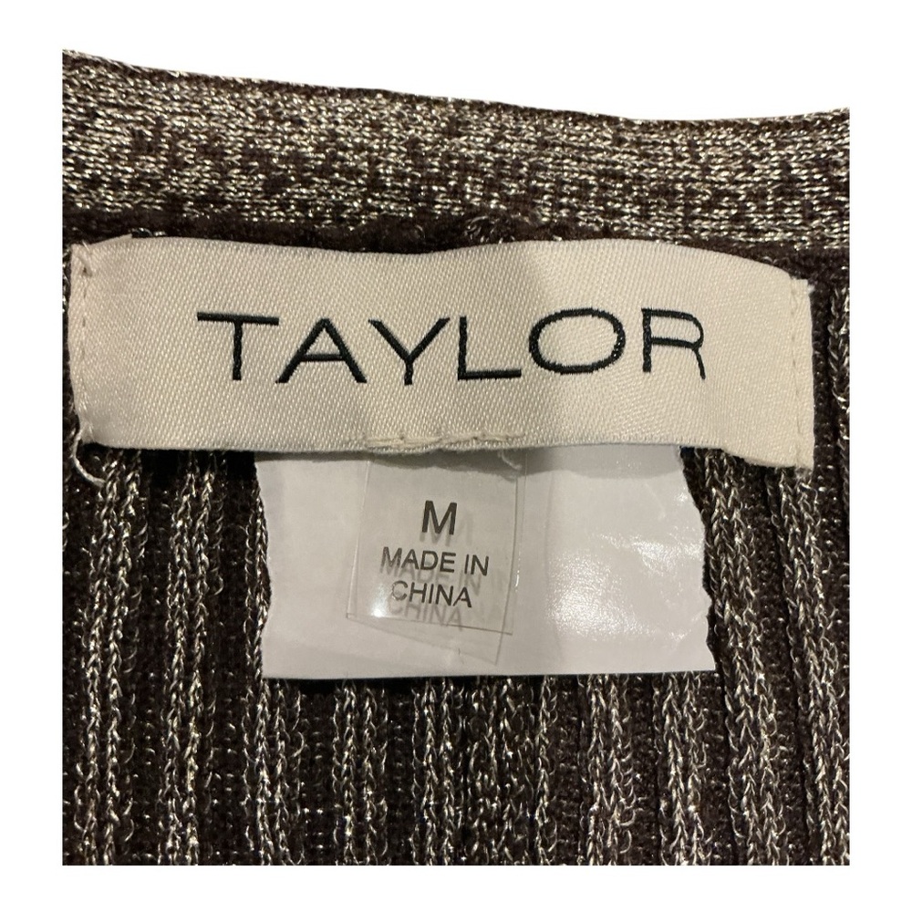 Taylor Metallic Ribbed Knit Dress Gold Button Front Size M - Picture 8 of 8